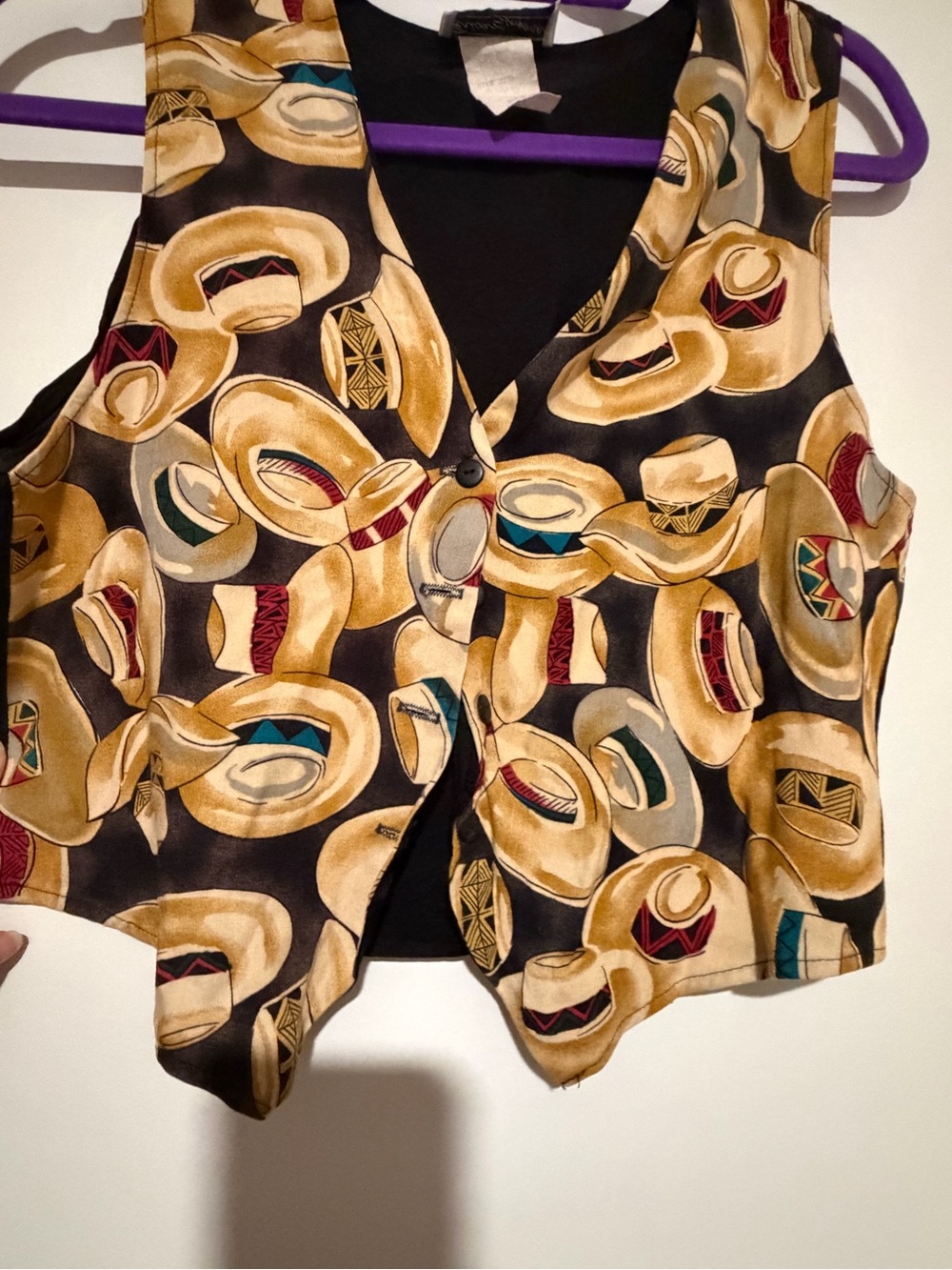 Vintage 80s/90s Western Cowboy Hat Print Vest